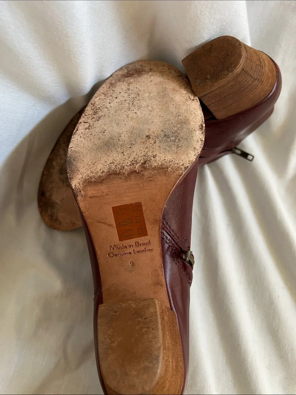 Madewell Burgundy/Brown Leather Ankle Booties with Side Zipper